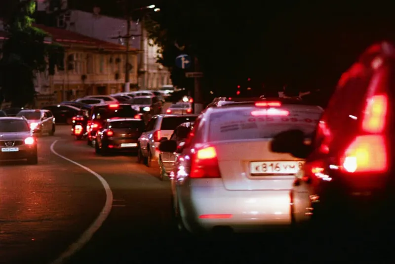 Cars in traffic at night