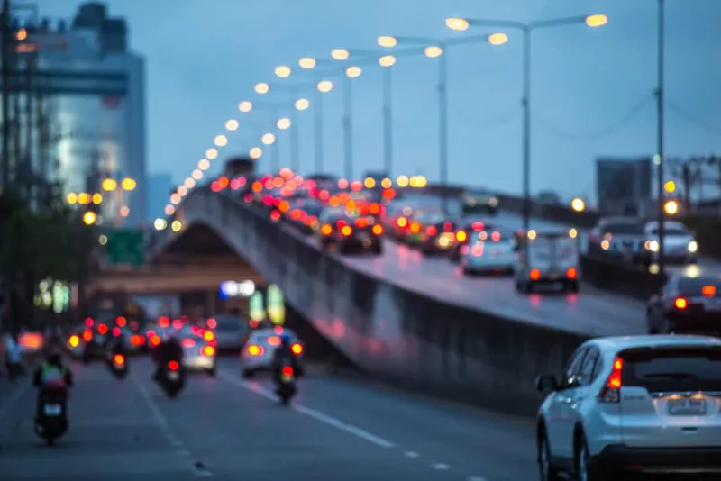Photo of busy road at night