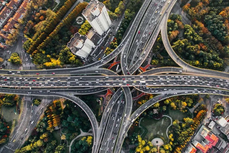 Aerial photo of busy motorway