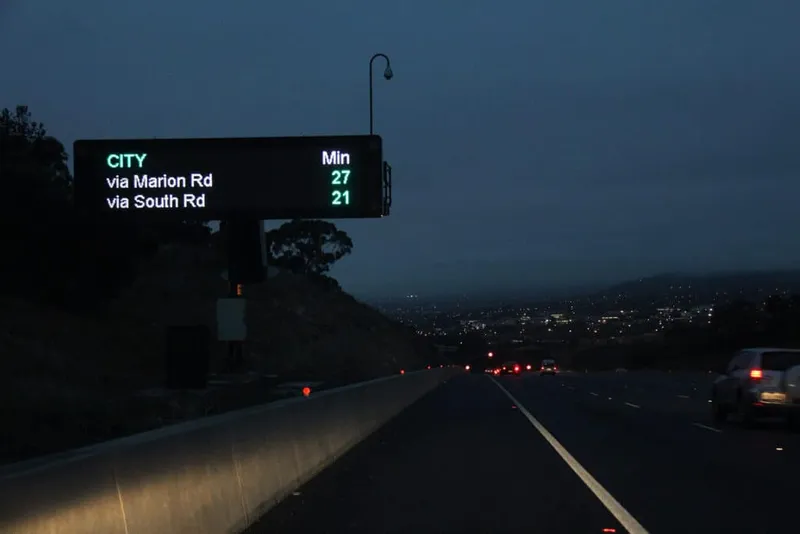 Variable Message Sign displaying travel time predictions for an expressway