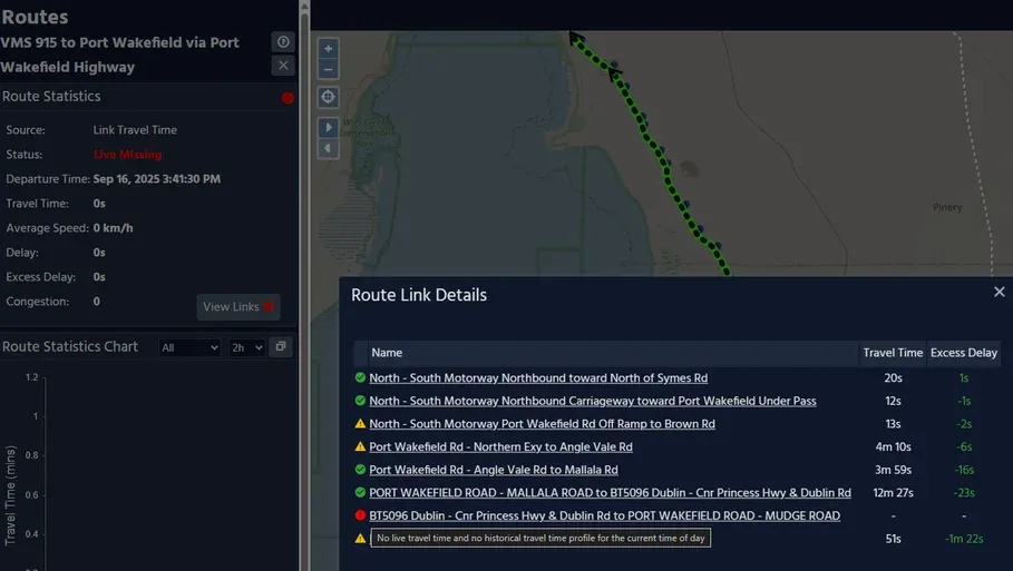 Dialog showing enhanced reporting for the Links that make up a Route in Addinsight Software